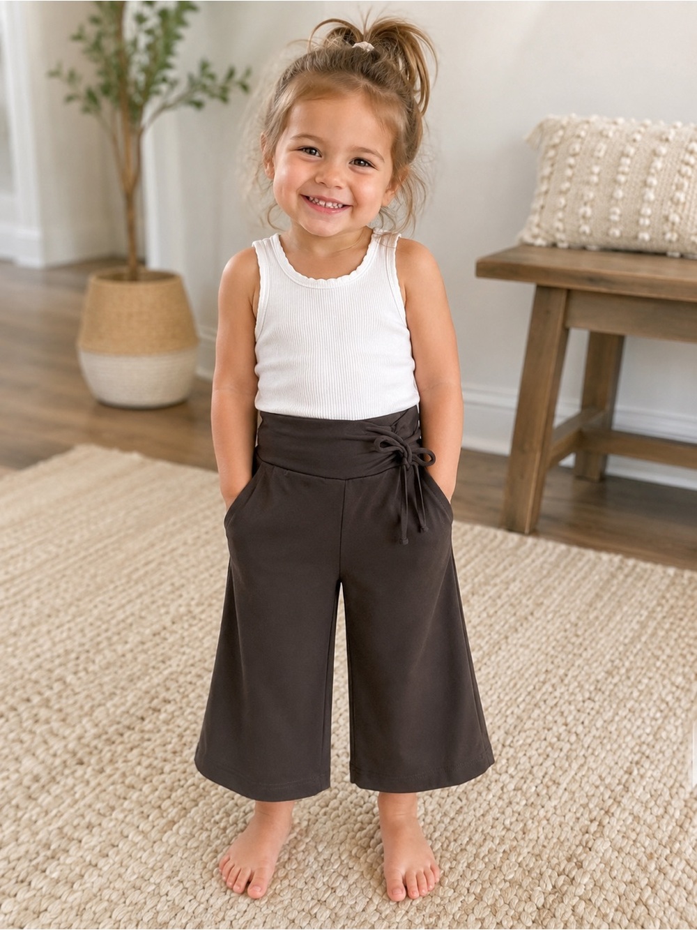 BCX Girl Y2K Vintage Boho Wide Leg Gaucho Pants Size 5 Brown